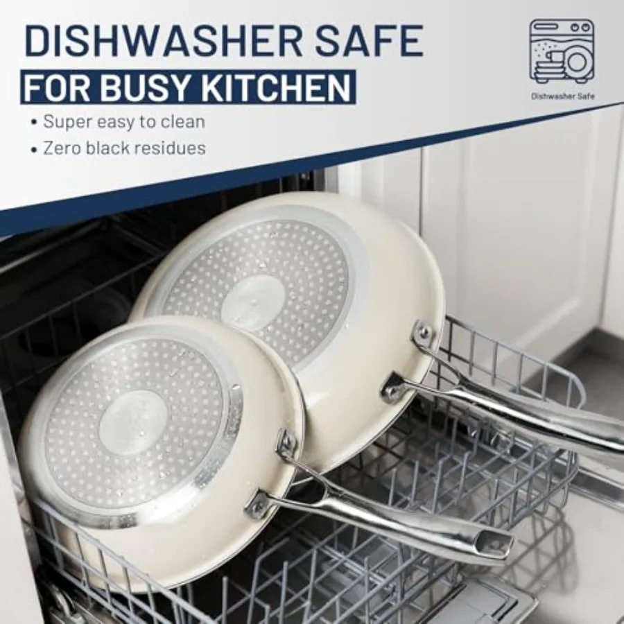 Керамическая сковорода с антипригарным покрытием, сковороды для омлета 3 размеров для здорового приготовления пищи, сковорода для яиц 8 + 9,5 + 11 дюймов с ручкой Stay Cool Fre