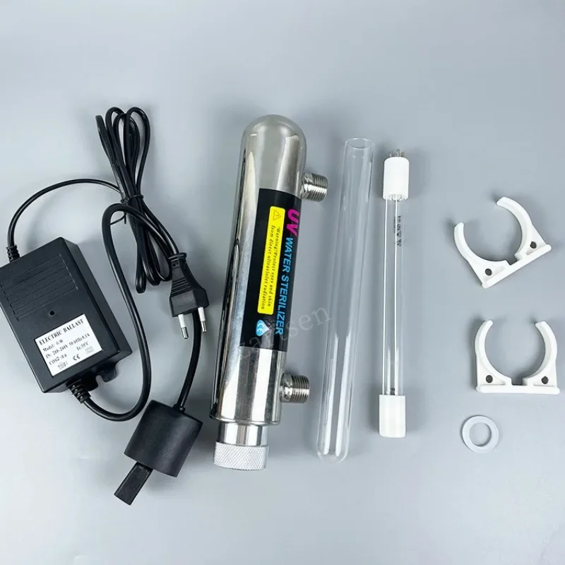 Esterilizador de agua UV de acero inoxidable de 12W, lámpara de tubo ultravioleta, filtro de desinfección de bebidas directas, purificador de pecera de acuario