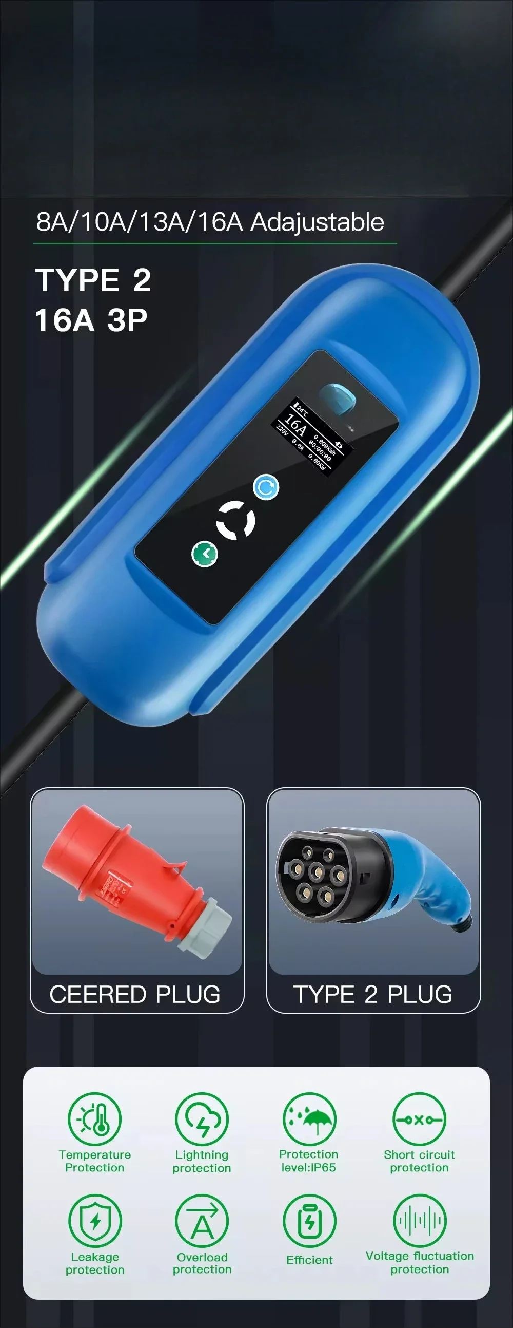 

Mobile Car Battery Charger with Red 16A 11KW 3 Phase Type