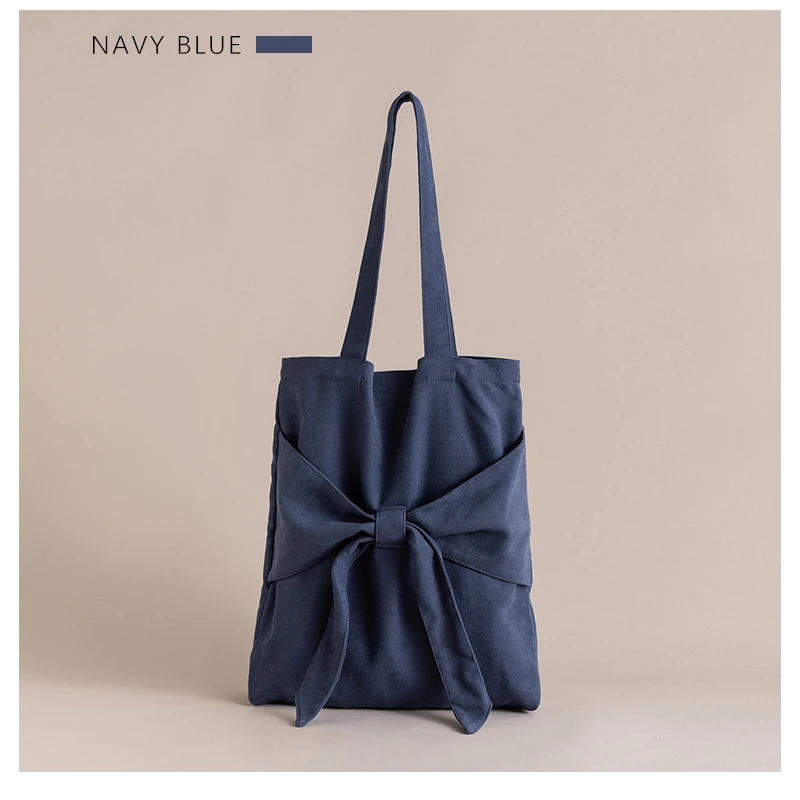 Aesthetic Bow Canvas Tote Shoulder Bag Female Students Large Capacity Fashion Casual Travel Shopping Purses Handbags for Women