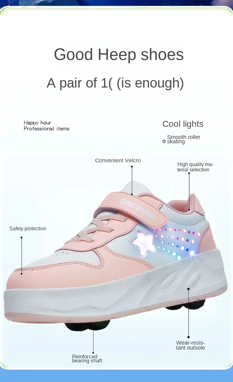 Roller Skate Shoes Kids Fashion Casual Sport 4 Wheels Sneakers Boys Girls Outdoor Games Toys Gift Lighted Children Boots