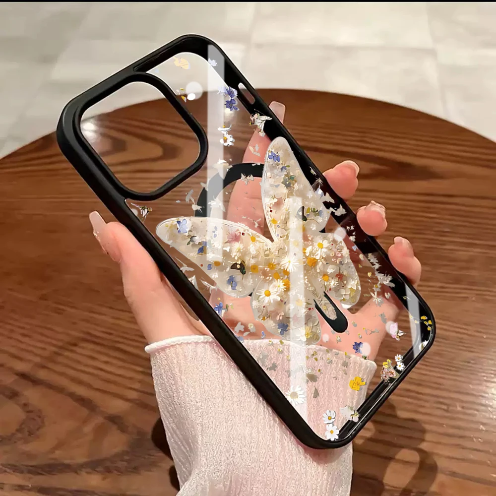 Niedliche Rosa Schmetterling Transparente Hülle für iPhone 17 16 11 15 14 Pro Max 13 12 Plus Hüllen für Magsafe Kabelloses Laden Luxus-Schutzhülle – Detail 12
