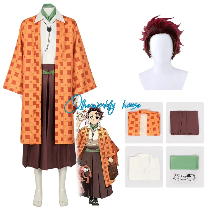 NEW Tanjiro Kamadou Cosplay Kimono Anime Kimetsu No Yaiba Sumiko Orange Costume Halloween Cos Costume For Women Men