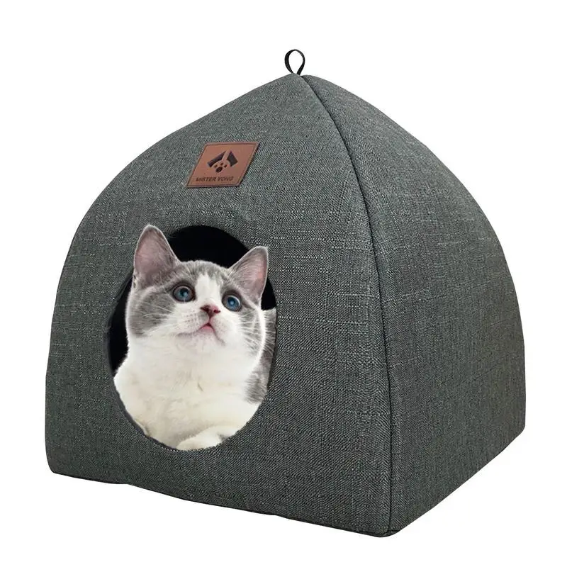 

Cat Bed House 2-in-1 Four Seasons Linen Dog Nest Semi-Enclosed Dog House Indoor Handle Strap For Pets Sleeping On Balconies