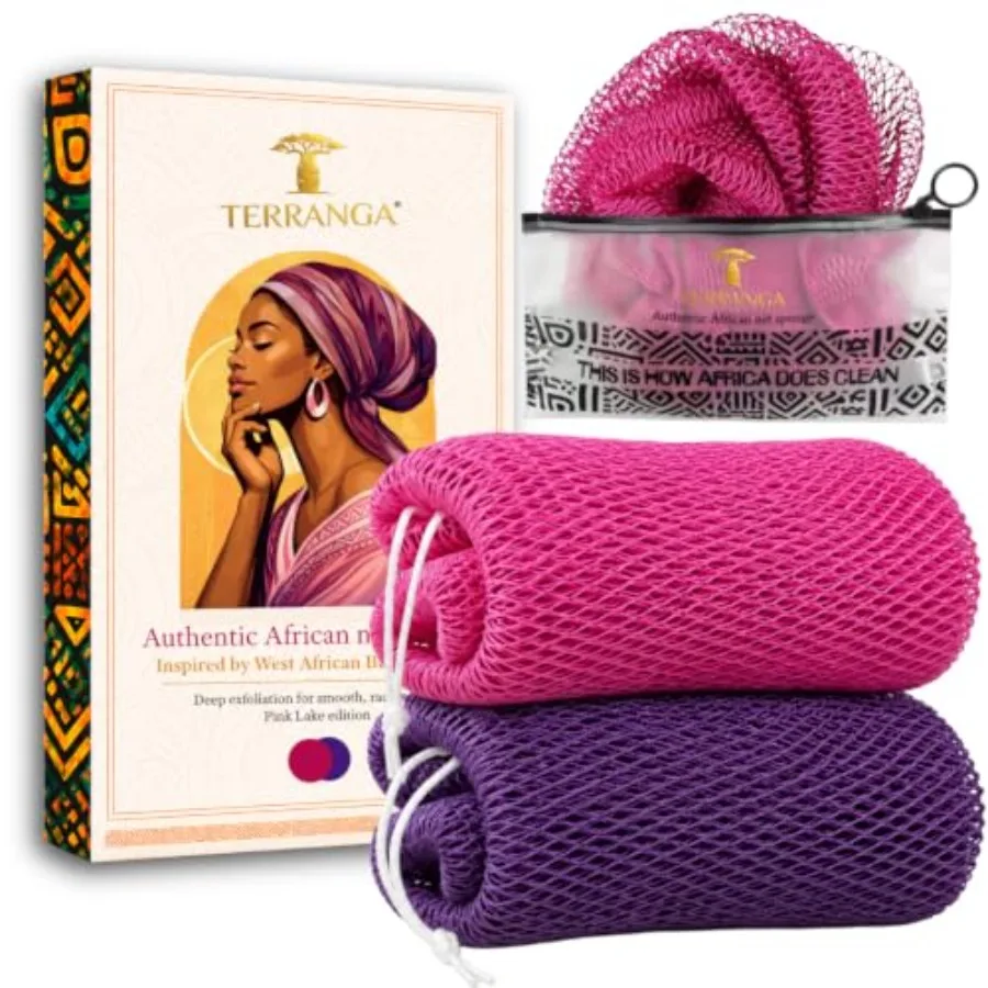 Authentic African Net Sponge and Loofah, Sapo - Exfoliating Bath Sponge, Body and Back Scrubber for Women and Men, Skin Smoothe