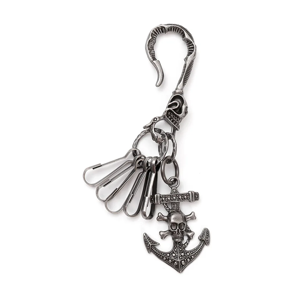 New Alloy Retro Skull Anchor Pendant Keychain for Motorcycle Riding Punk Hip Hop Fashion Accessory