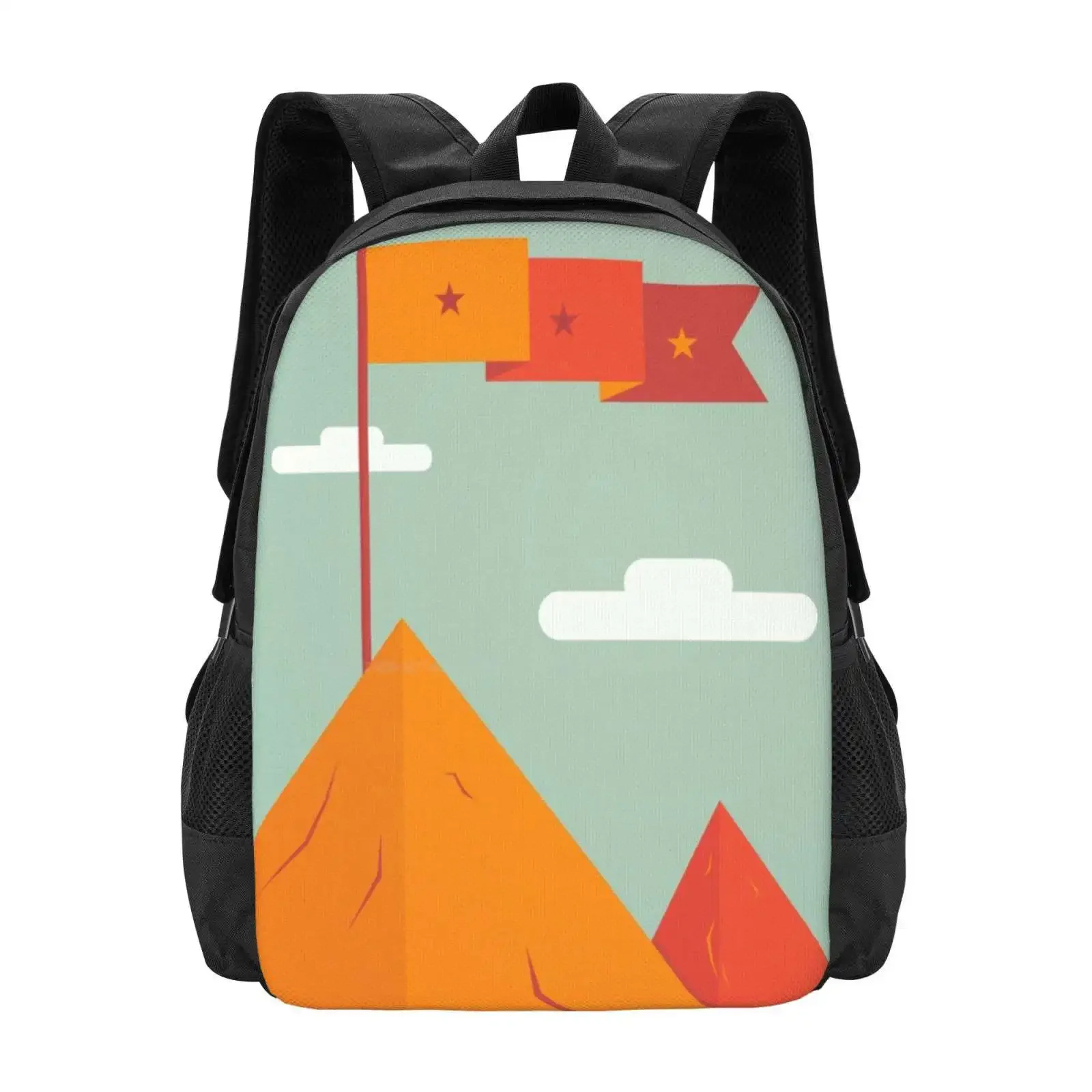 

Mountain Claim Hot Sale Schoolbag Backpack Fashion Bags Mountain Flag Orange Red Blue Sky Cloud Texture Vector Simple Minimal
