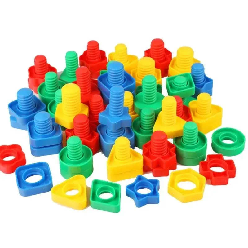 Juego de 5 bloques de construcción de tornillos para niños, inserto de plástico, forma de tuerca, juguetes educativos, modelos a escala montessori