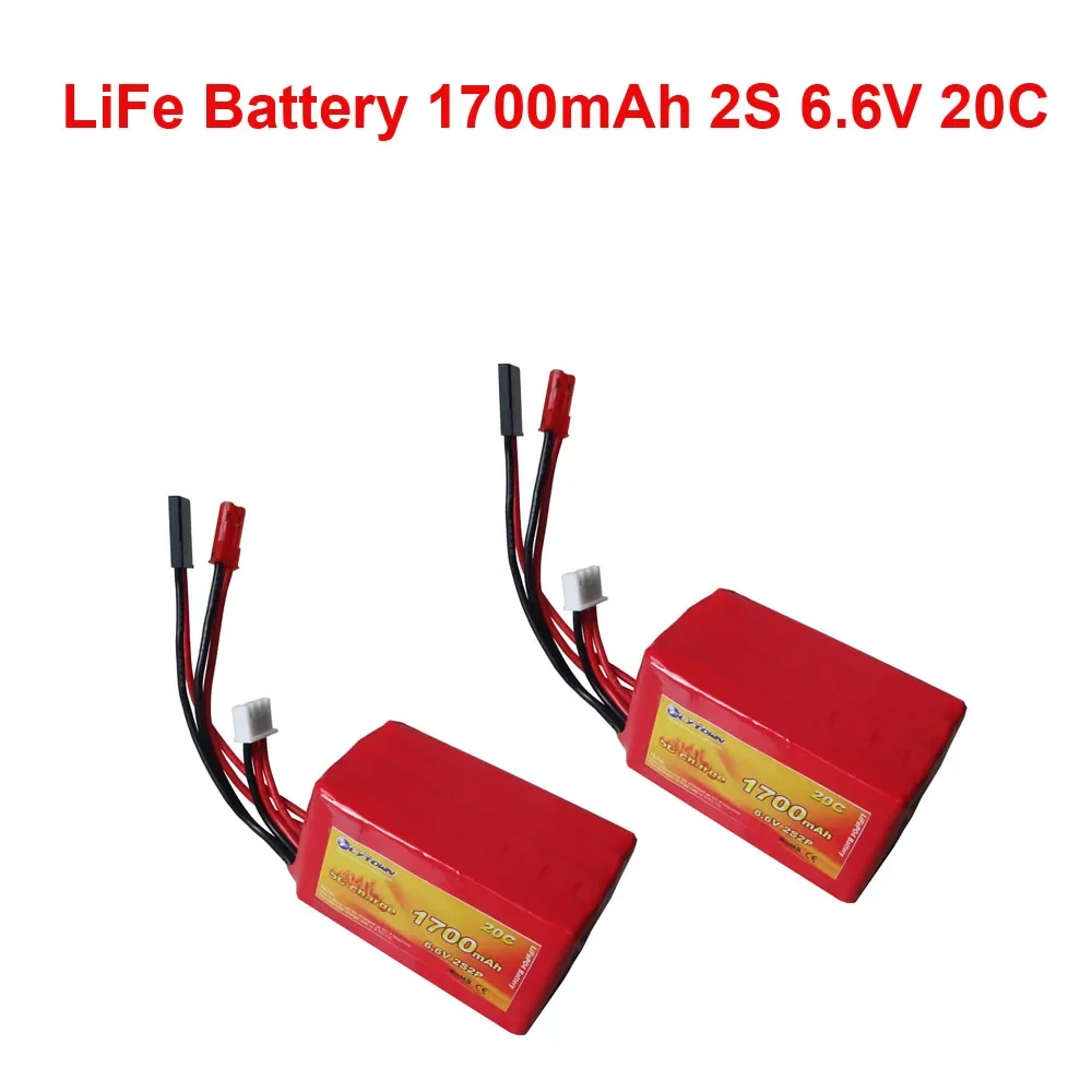 LiFePO4 Receiver Battery Pack Flytown Nano-tech 6.6V-2S2P 1700mAh 20C LiFe With JST Connector Futaba Plug For Baja 5B RX Parts