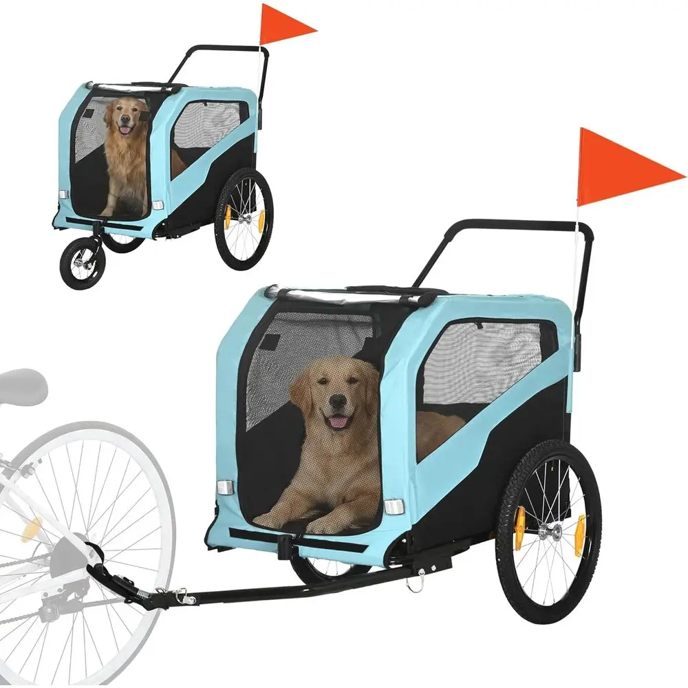 2-in-1 Dog Bike Trailer Pet Stroller Carrier for Large Dogs with Hitch, Quick-Release Wheels, Foot Support, Pet Cycle Cart Wagon