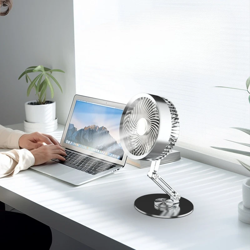 Desktop Metal Fans Foldable USB Rechargeable Mini Fan Portable Brushless Motor Telescopic Support Rod Desk Fan Cooling Fans