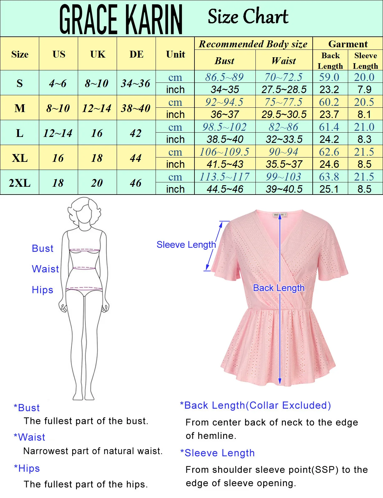 GRACE KARIN Summer Hollowed Out Peplum Tops Women Short Bell Sleeve V Neck Elastic Waist A-Line Blouses Elegant Streetwear A30