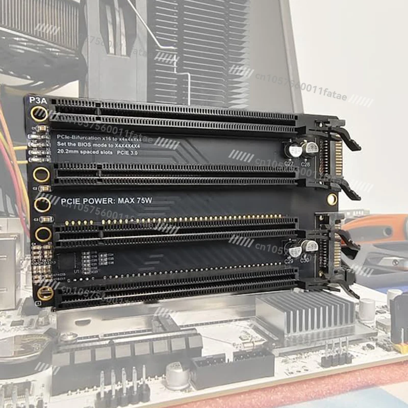 PCI-E 3.0 X16 1 To 4 Split Card Gen3 PCIe-Bifurcation X16 To X4x4x4x4 Expansion Card 20.2mm Spaced Slots， Power Supply Port