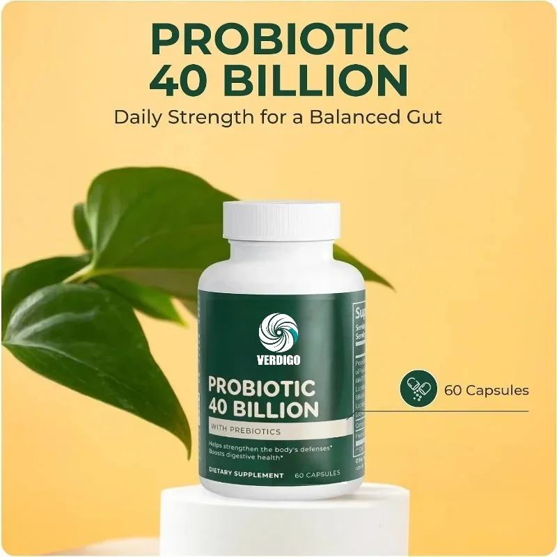 40 Billion Probiotics Containing Prebiotics, 4 Types of Lactic Acid Bacteria - Digestive Health Support, 60 Vegetarian Capsules
