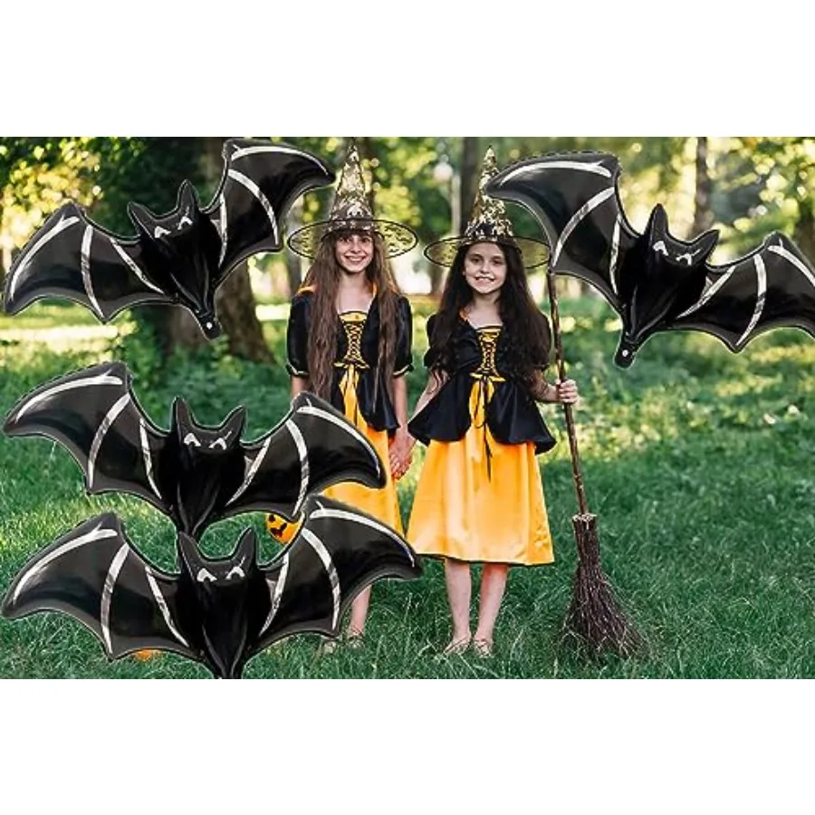 6Pcs Halloween Black Bat Balloons Giant Bat Halloween Foil Balloon for Black Day of Death Spooky Birthday Baby Shower Party Dec