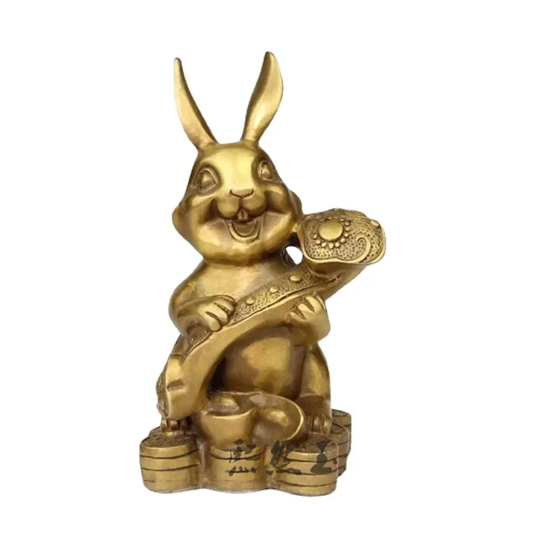 

China brass ruyi rabbit wealth statue articles household decoration