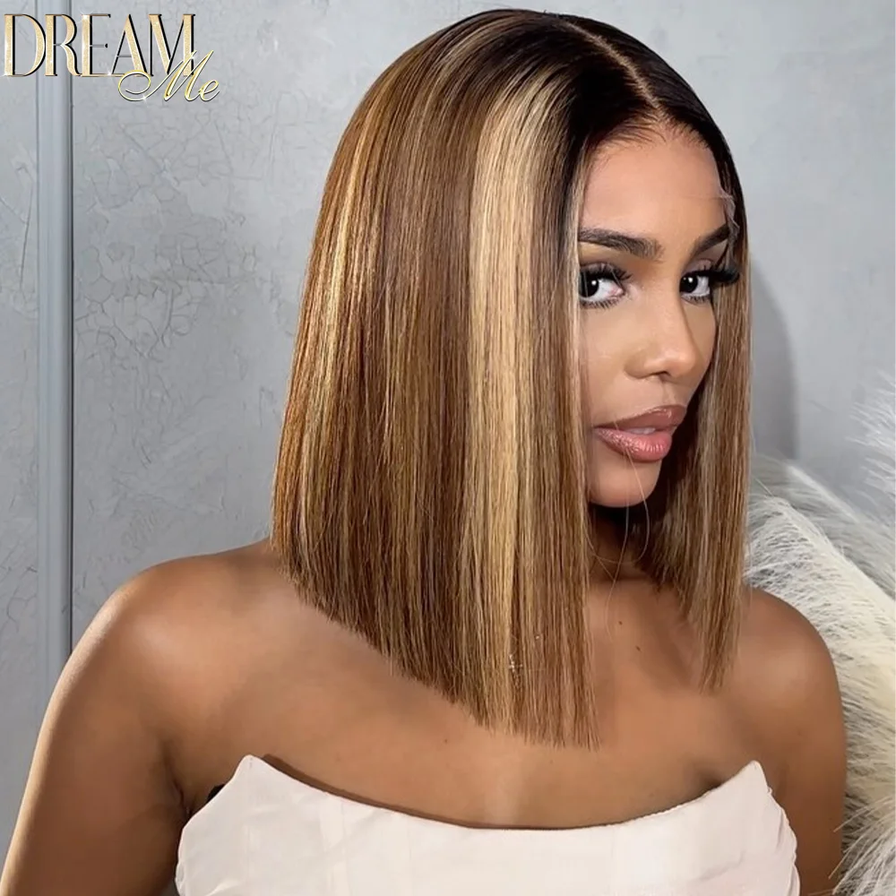 Highlight Straight Bob Glueless Lace Closure Wig, Prête à porter, Pré-plumé, Cheveux humains, 5x5 HD, 13x4, 250%