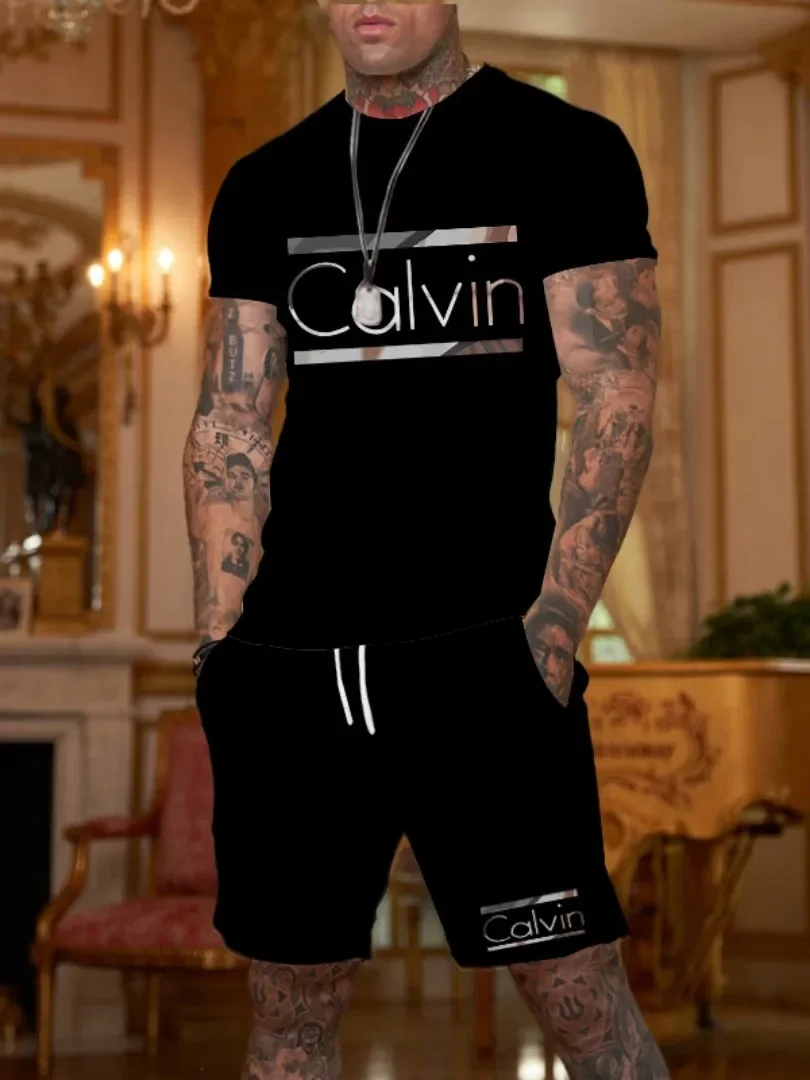 

Letter Printed T-shirt Shorts Round Neck 2-piece Set Two-piece Set Streetwear Men Clothing Summer Brand Men's Leisure Sports Set