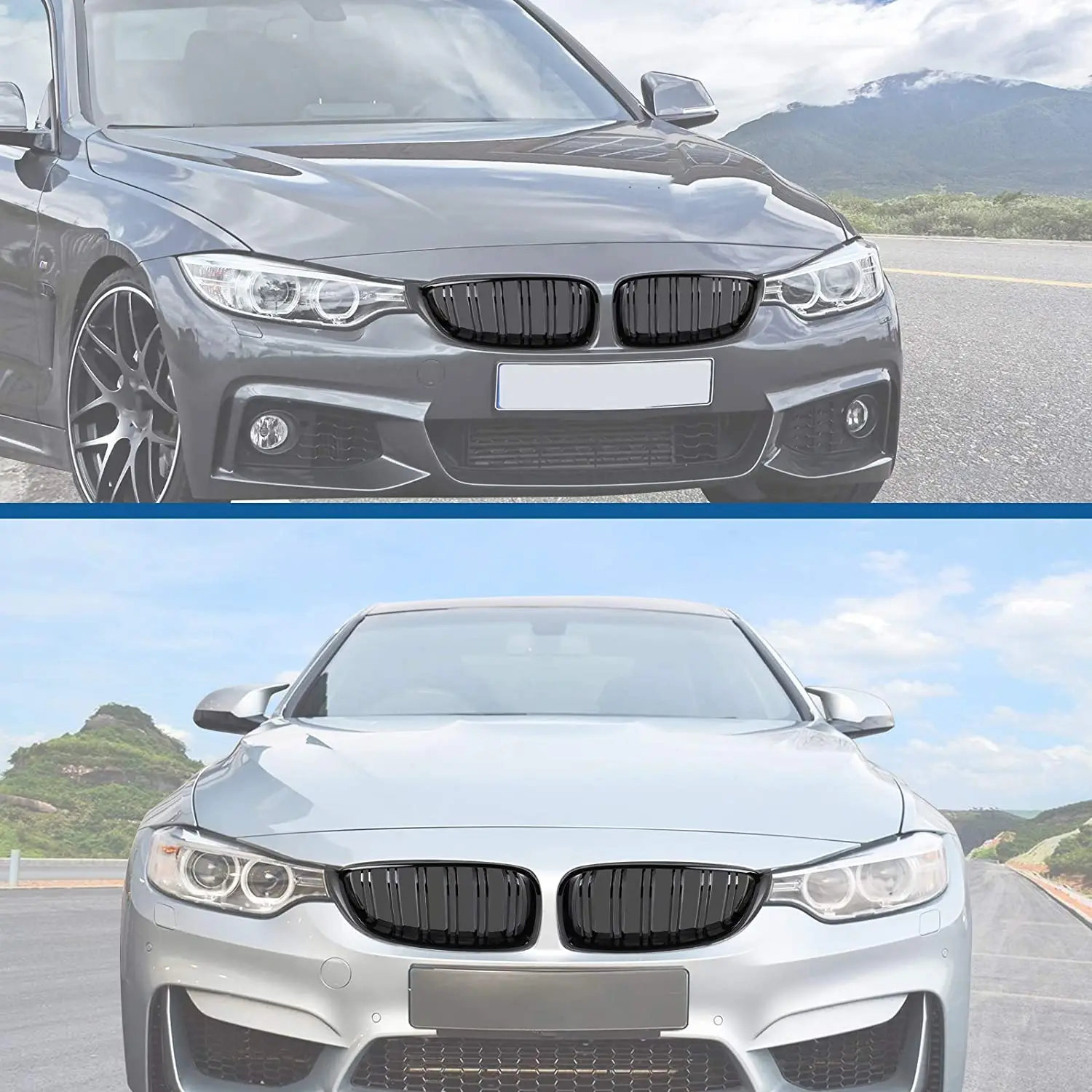 Car Gloss Black Front Kidney Twin FIns Dual Slat Grille For-BMW 4 Series F32 F33 F36 F80 F82 F83 2015-2019