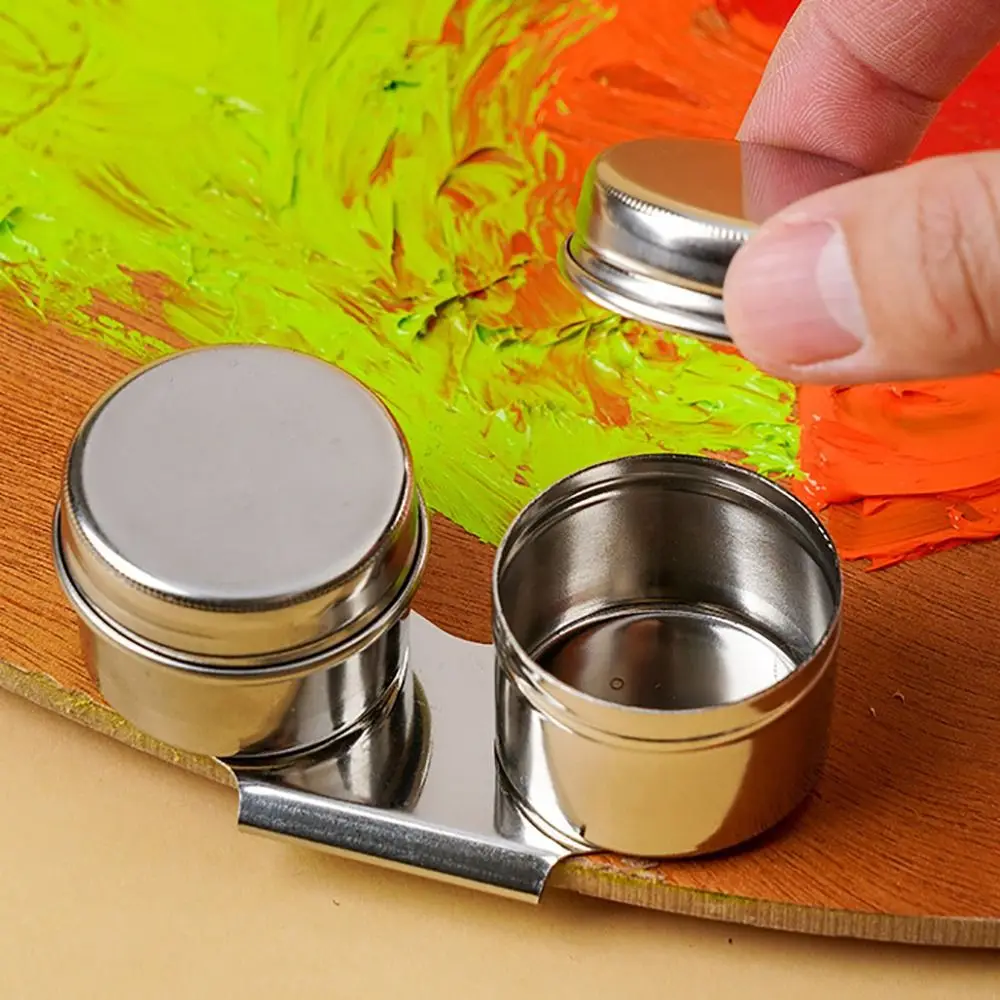 Stainless Steel Oil Painting Dipper Single/Double Hole Watercolor Oil Painting Painting Brush Washer Artist Oil Dipper