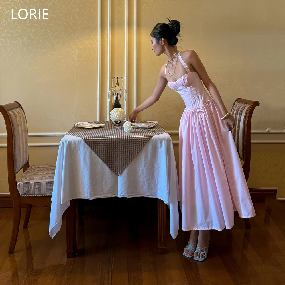 

LORIE Charming Pink Evening Dress Sexy Halter Sleeveless Lace-Up Party Dresses Draped A-Line Prom Gowns Customized