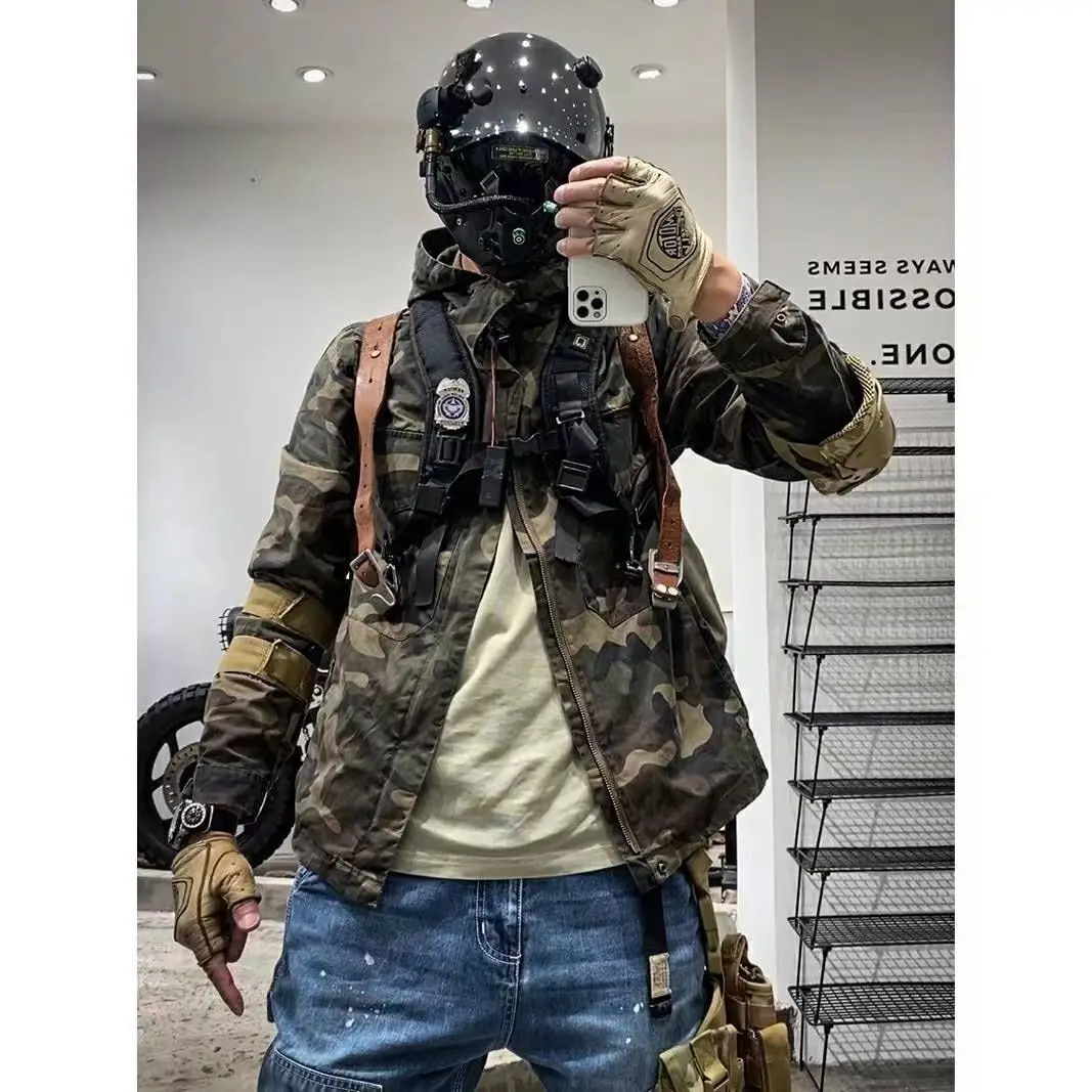 Heavyweight m65 functional jacket, men's hooded workwear, tactical camouflage jacket, tough guy, European and American men