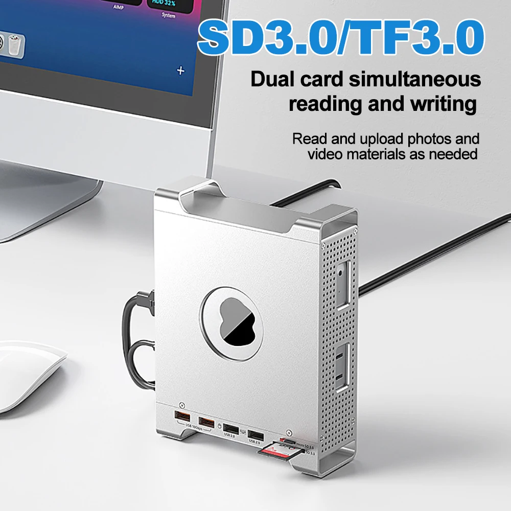 Docking station verticale per Mac Mini M4/M4 Pro con custodia per disco rigido SSD M.2 NVMe Porta SD/TF Supporto di espansione HUB per Mac Mini M4