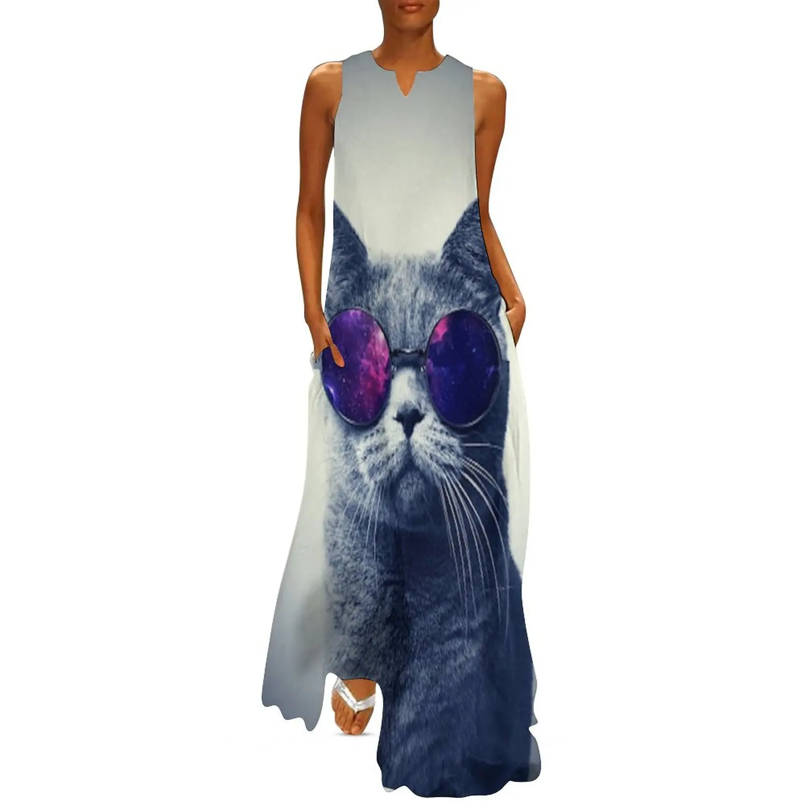 Cool cat wearing sunglasses Long Dress Women