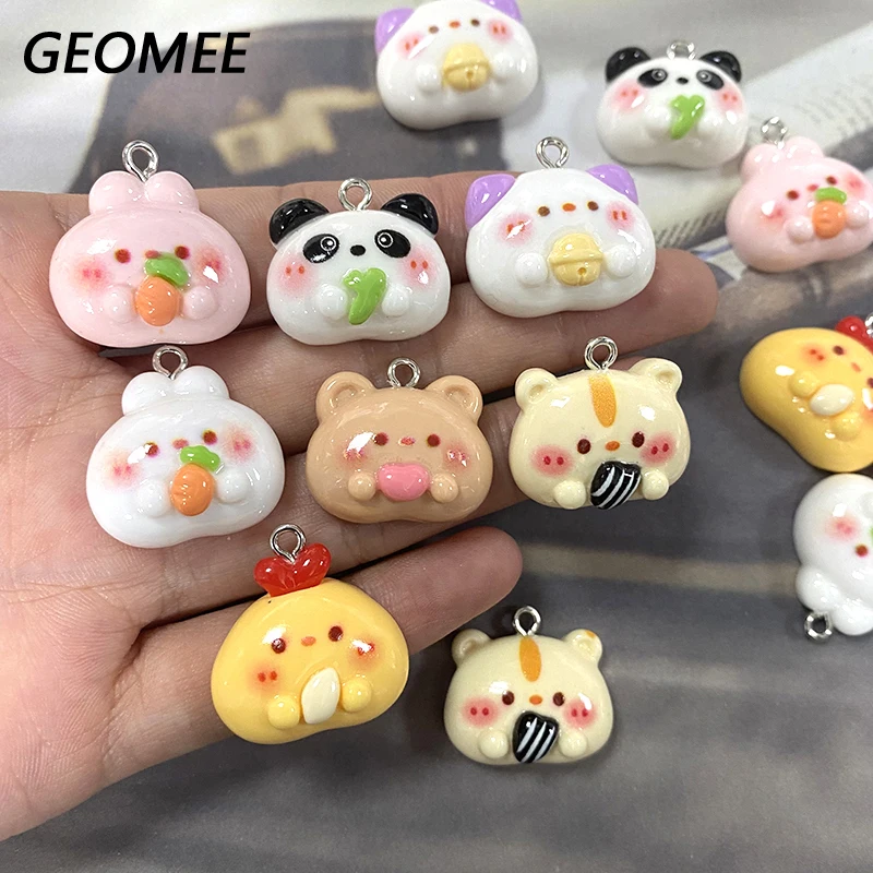 10/14pcs Cartoon Hug Food Animal Resin Charms Kawaii Cat Hamster Panda Rabbit Pendant For Earring Keychains Diy Jewelry Make