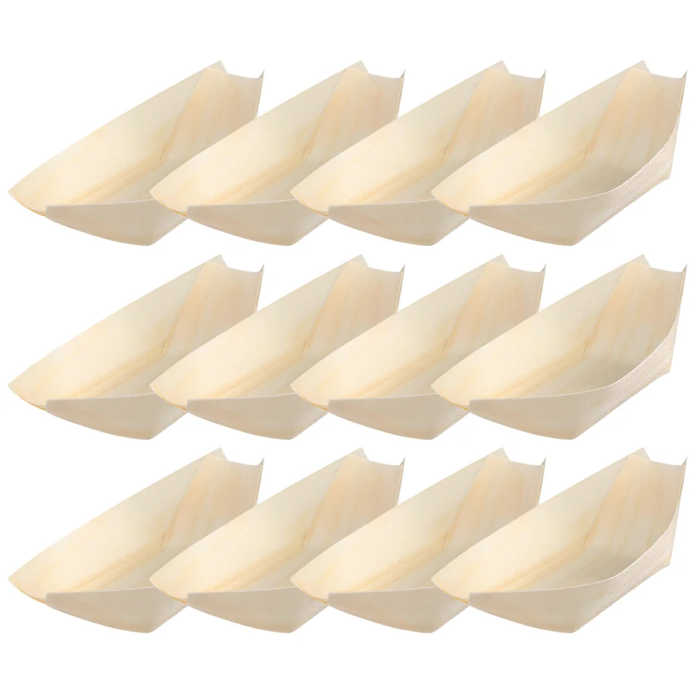 200 Pcs Disposable Wooden Boat Bamboo Bowls Plates Sashimi Sushi Tray Boats Platters