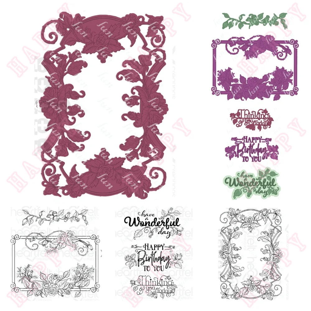 

Metal Cutting Dies And Clear Stamps Rose Frame Glossary Diy Scrapbook Envelope Diary Album Decorative Craft Embossing Template