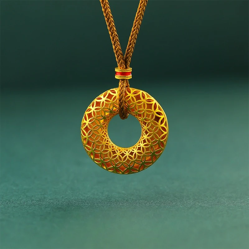 

Chinese Style Copper Gold-plated Hollowed Out Antique Coins Wealth Seeking Necklaces Classical Sweater Chain Vintage Accessories