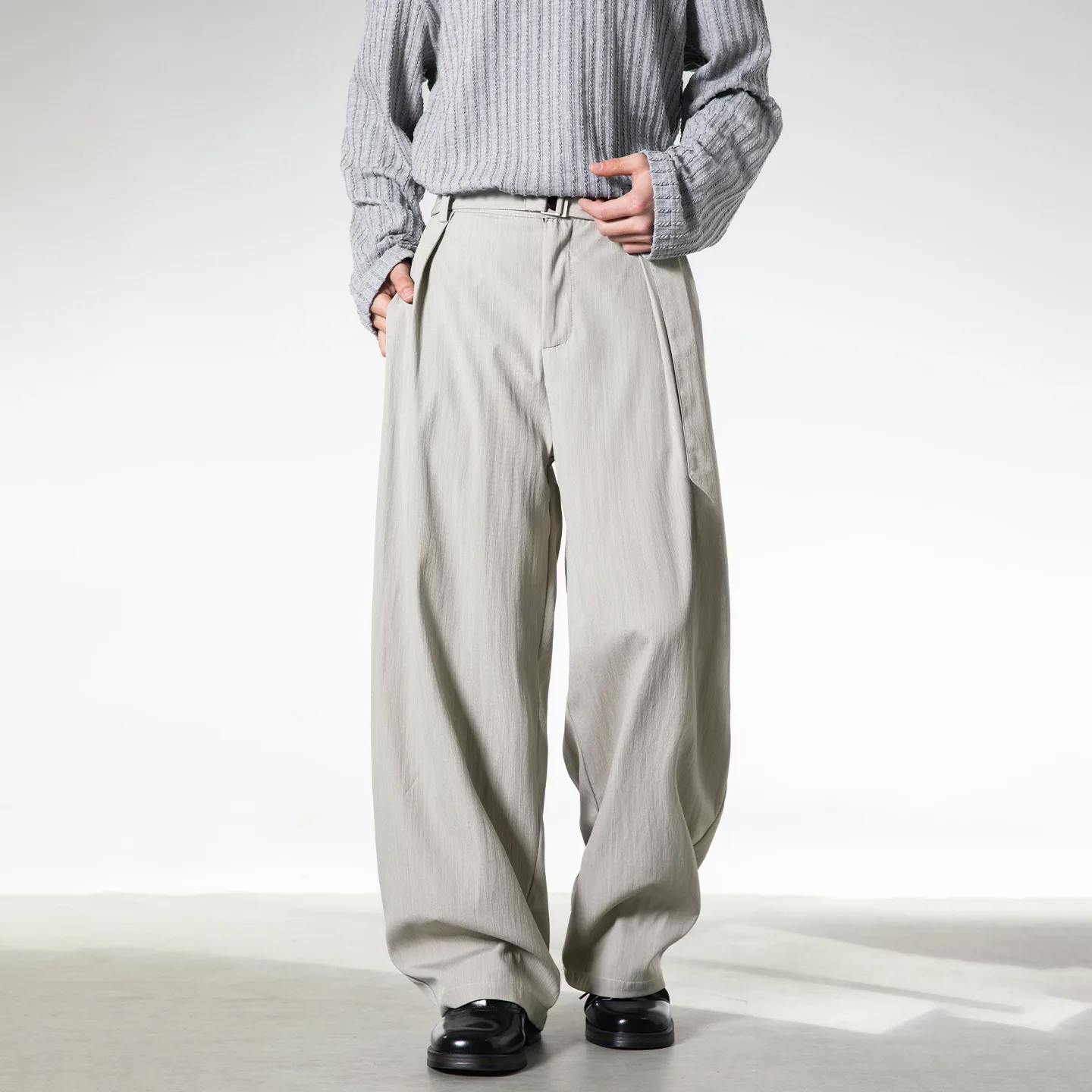 

Slightly Wrinkled Texture Drape Trousers Men's 2026 Spring Belt Adjustable Straight-leg Trousers