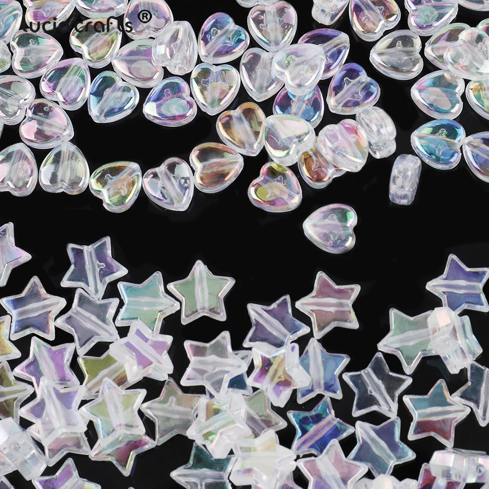 200Pcs AB Transparent Acrylic Beads Star Heart Beads For DIY Phone Chain Bracelet Jewelry Making Accessories C0957