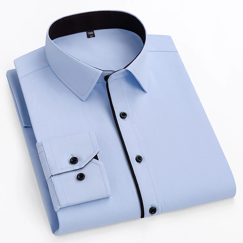 New Fashion Plus Size Long Sleeve Solid Color Regular Fit Men\'s Social Casual Business White Black Dress Shirt 5XL 6XL 7XL 8XL