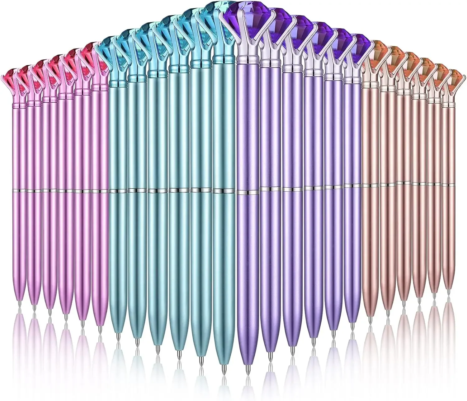 24 Pieces Big Crystal Diamond Pens Bling Ballpoint Pen Black Ink Rhinestones Pen , 4 Colors(Simple Style)