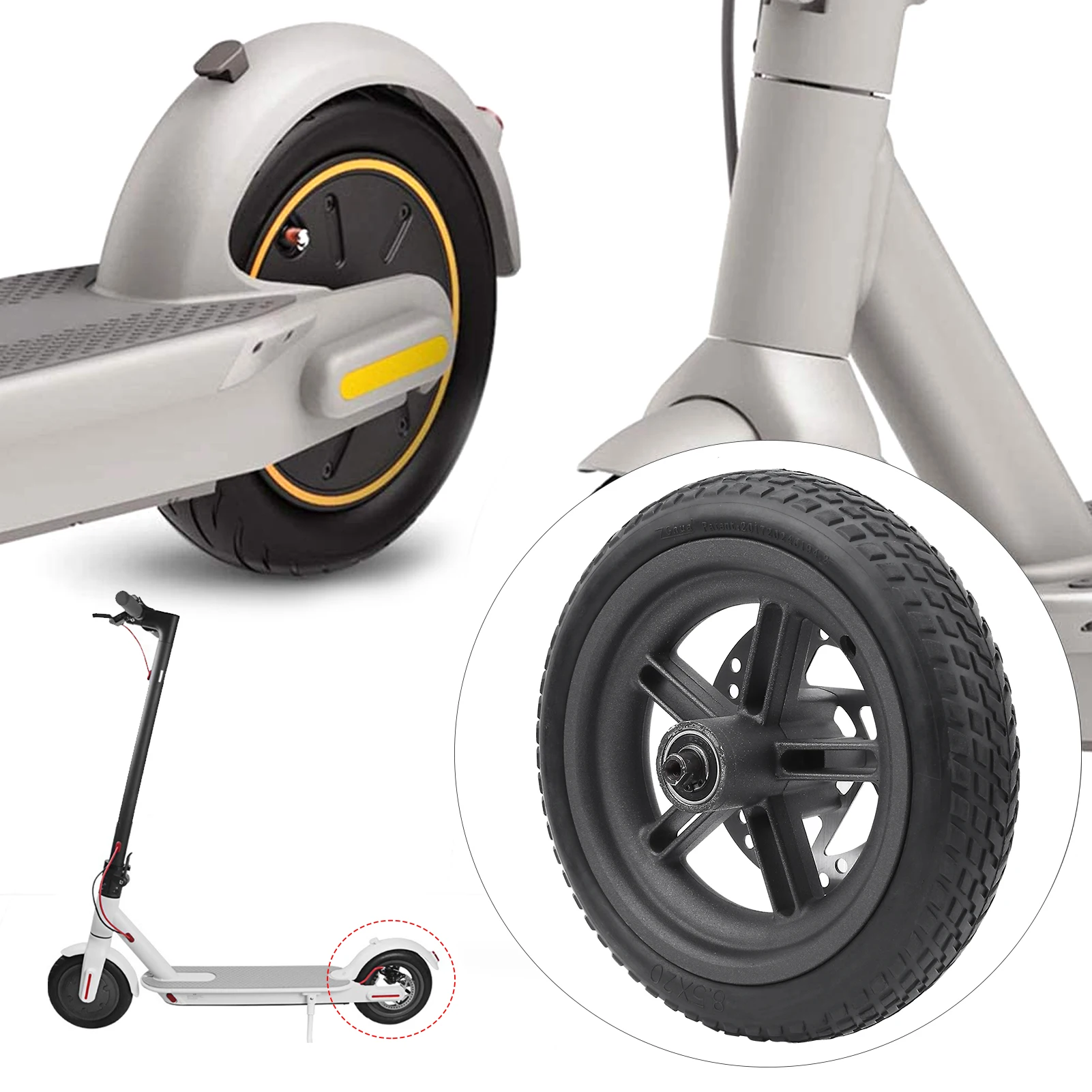 

8,5-дюймовый комплект задних колес, противоскользящая конструкция, гибкая регулировка для Xiaomi Pro + полая шина + 1 комплект для замены дискового тормоза скутера 20 мм
