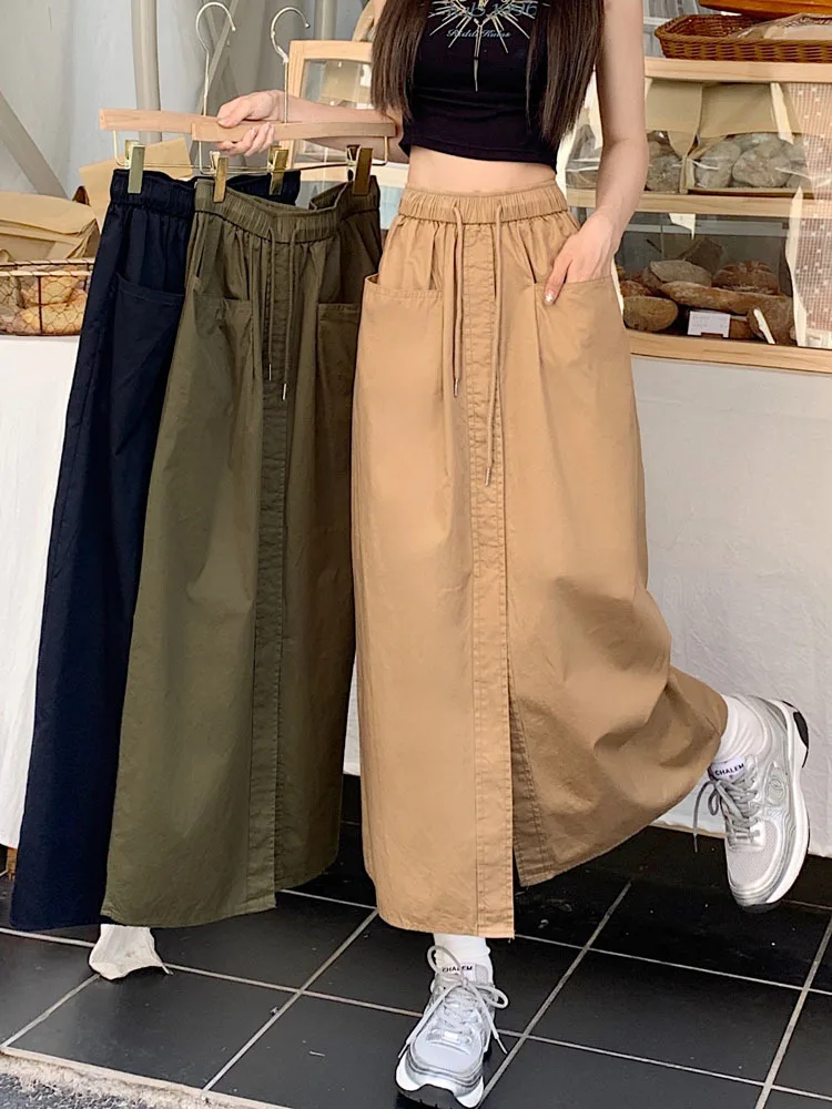 

Split skirt for women summer fashion Korean high waist slim cotton clothes mid length skirt trend