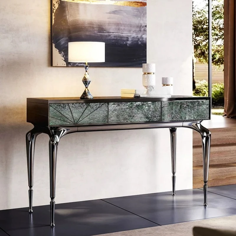 Natural marble strip case entry end view table Modern simple living room against the wall Entrance table