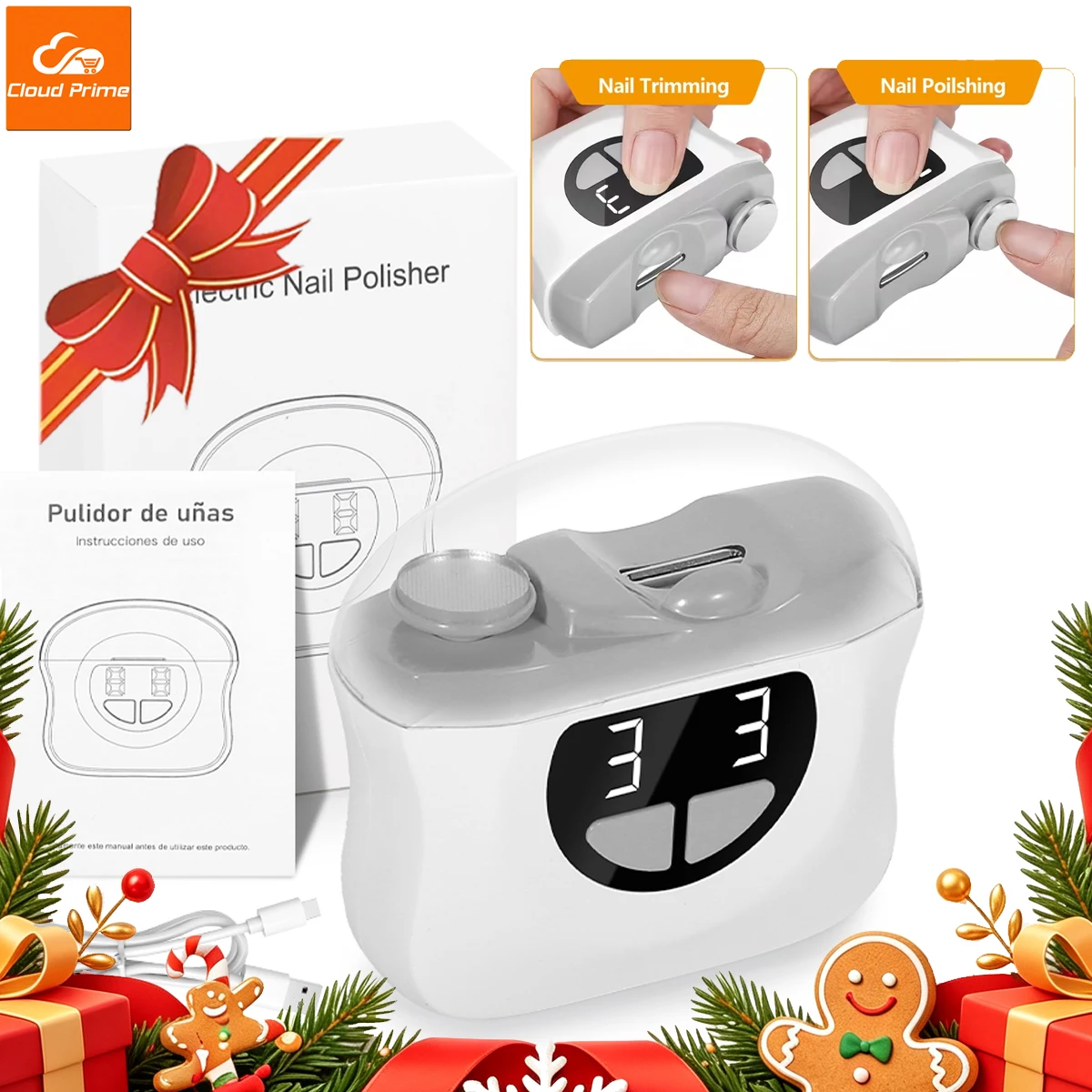 Cloud Prime Electric Nail Clipper Grinding and Polishing with Light Automatic Nail Trimmer Rechargeable Nail Cutter Manicure for Baby Adult