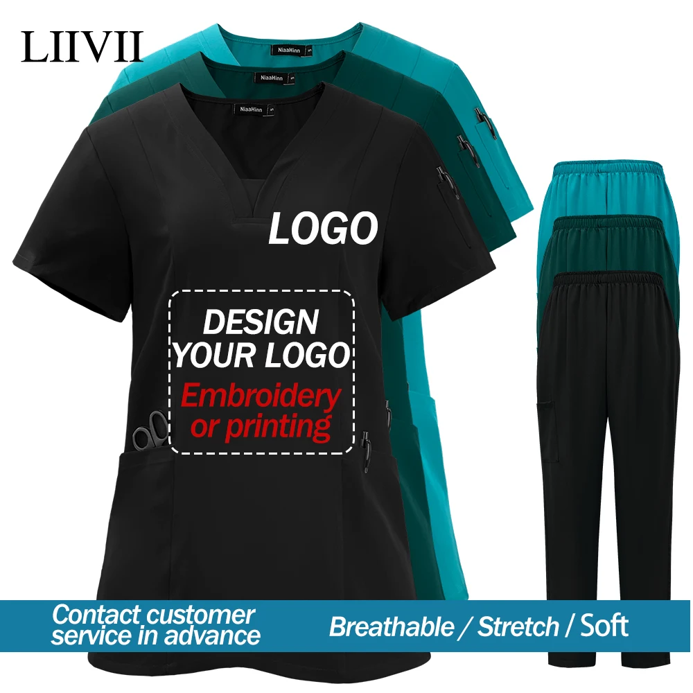 Medical Uniform Men Women Clinical Nursing Clothes Beauty Costume Nurse Scrubs Set Doctor Dentist Workwear Top Pants Custom Logo