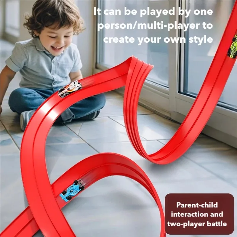 Flexible Double-track Race Children Toys DIY Track Racing Car Ramp Compatible 1/64th Cars Portable Rolls Up Boy Christmas Gift