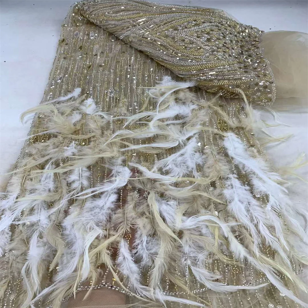 

African Lace Fabric 2024 Sequins Beaded Embroidery Groom Nigerian Bridal High Quality French Tulle Lace Fabric For Wedding FZ97