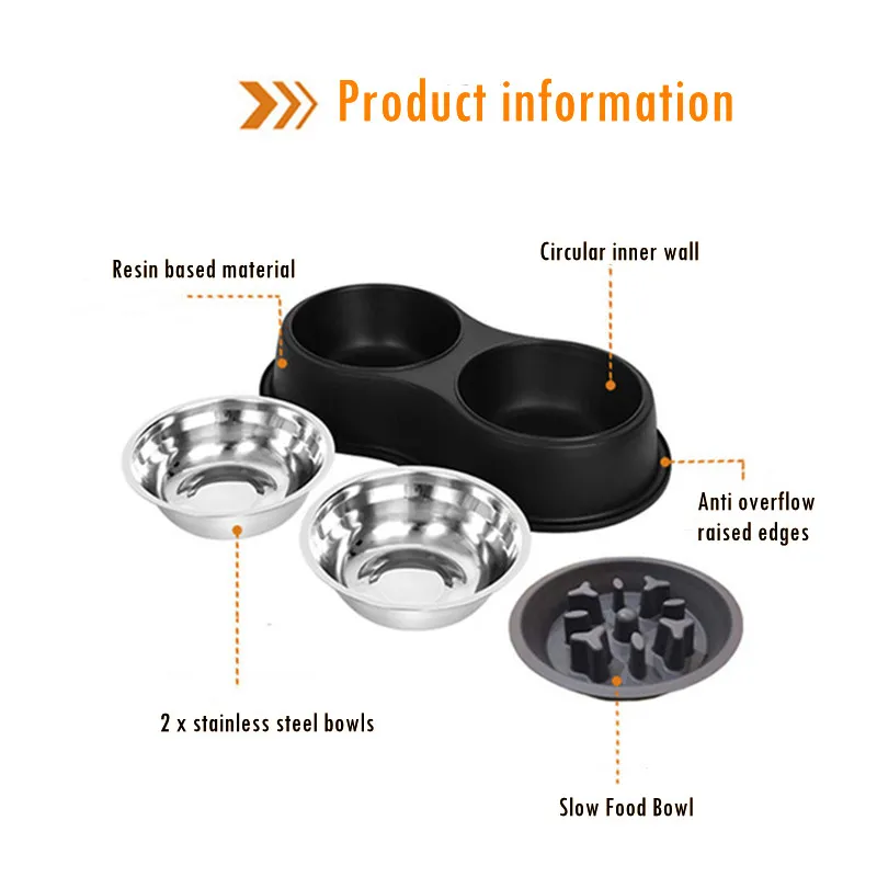 3 In 1 Triple Dog Bowl Removable Stainless Steel Pet Slower Food Bowl Anti-choking Food Water Feeder For Dogs Cat Accessories