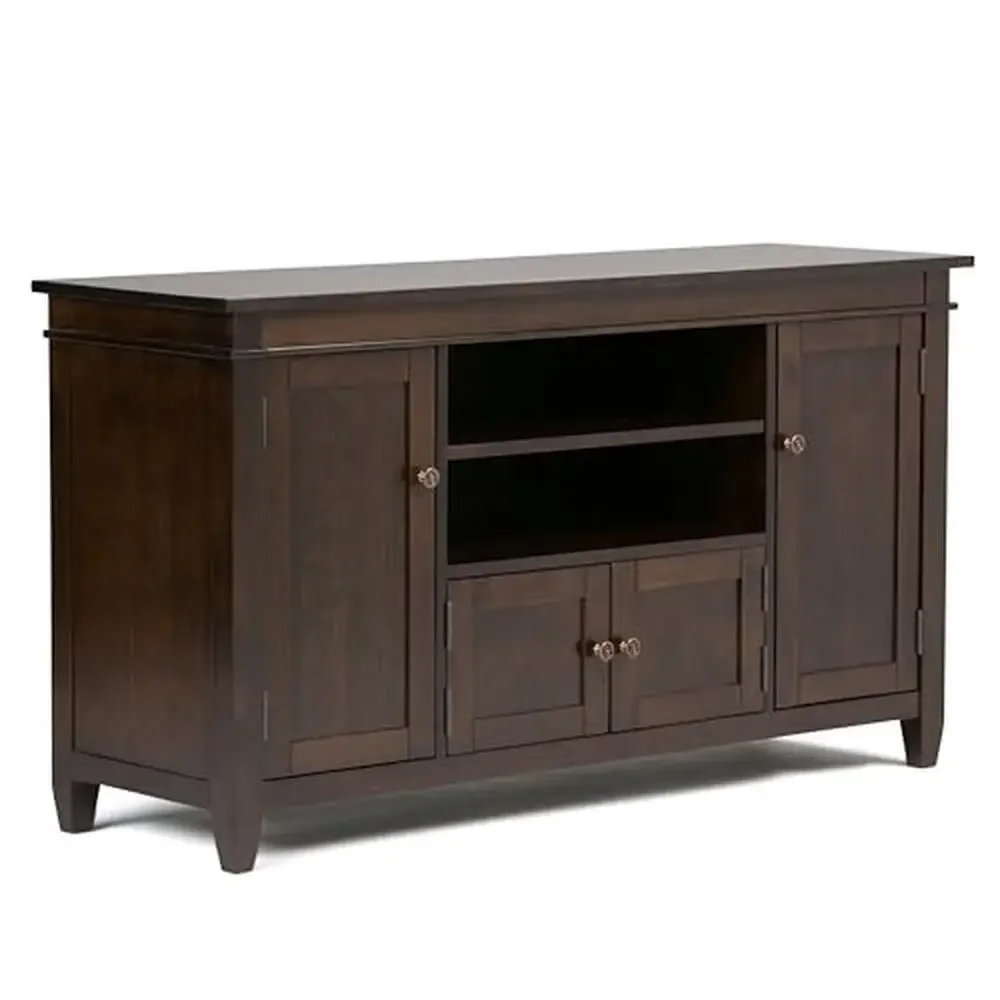 Universal TV Media Stand 54 Inch Solid Wood Entertainment Center Storage Buffet Cabinet Dark Tobacco Brown Pine Handcrafted