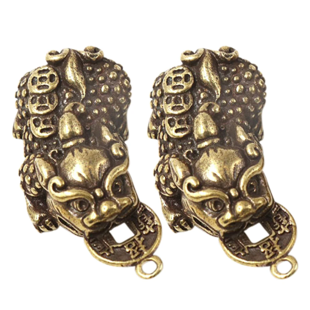 

2 Pcs Pixiu Keychain Charms Retro Brass Animal naments for DIY Bag Pendant Home Decor Bedroom Bookshelf Jewelry Making