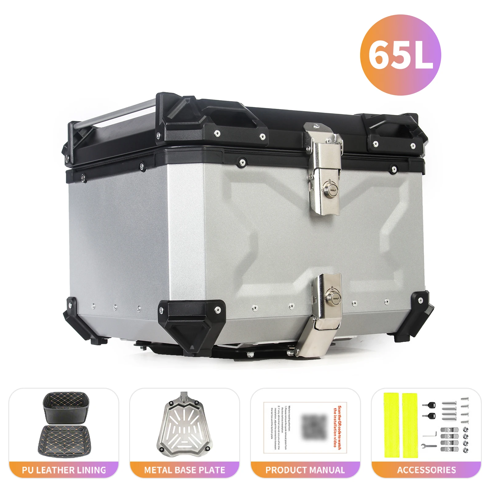 45L 55L 65L Aluminium Motorfiets Top Box Universele Waterdichte Afsluitbare Anti-Collision Hard Case Kofferbak Quick Release Gereedschapskist