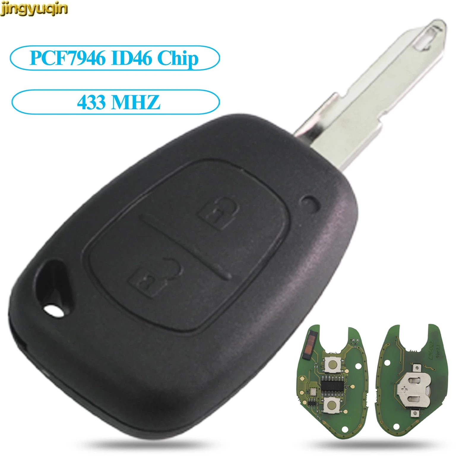 

Jingyuqin 2 Button Complete Remote Car Key Blade Chip ID46 Transmister for Renault Traffic Master Vivaro Movano Kangoo Ne73