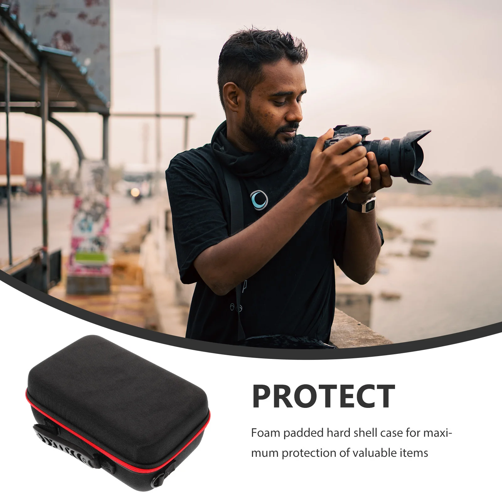 

1pc Cuttable Sponge Grid Digital Organizer Case For Small Camera Bag Outdoor Portable Hard Shell Waterproof Storage Pouch