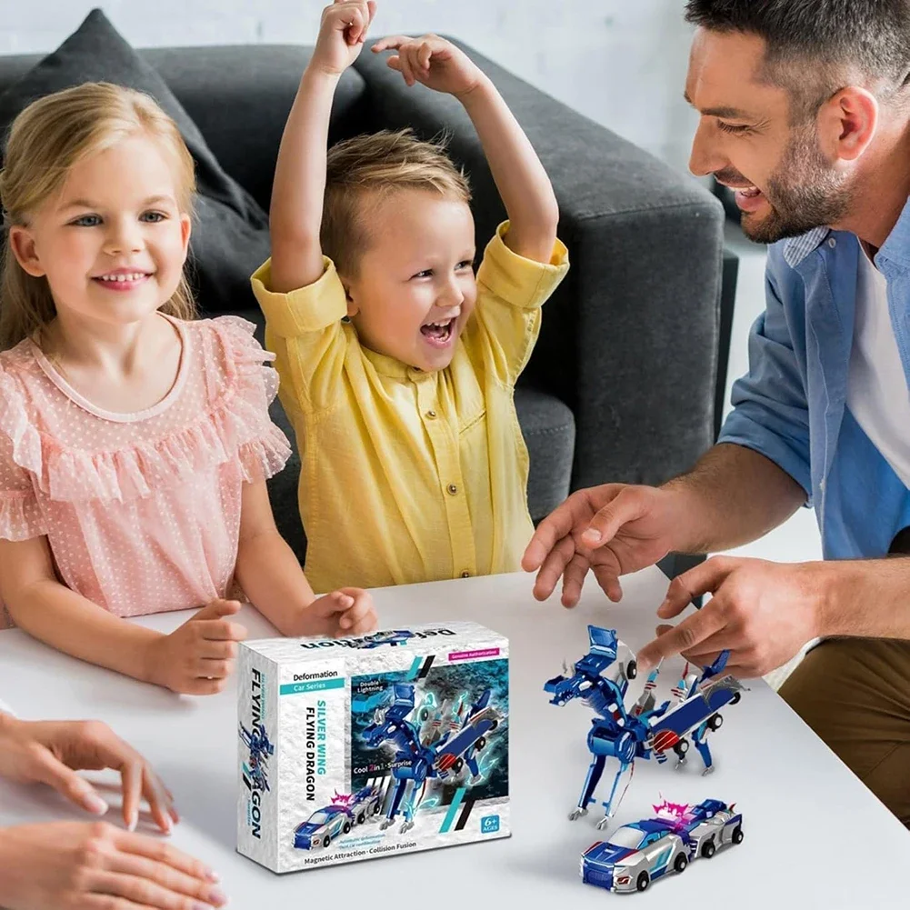 Dinosaur Unicorn Transformer,Magic Transformation Super Combination Car Diy Toy 2 In 1 Kids Magnetic Collision Transforming Toy